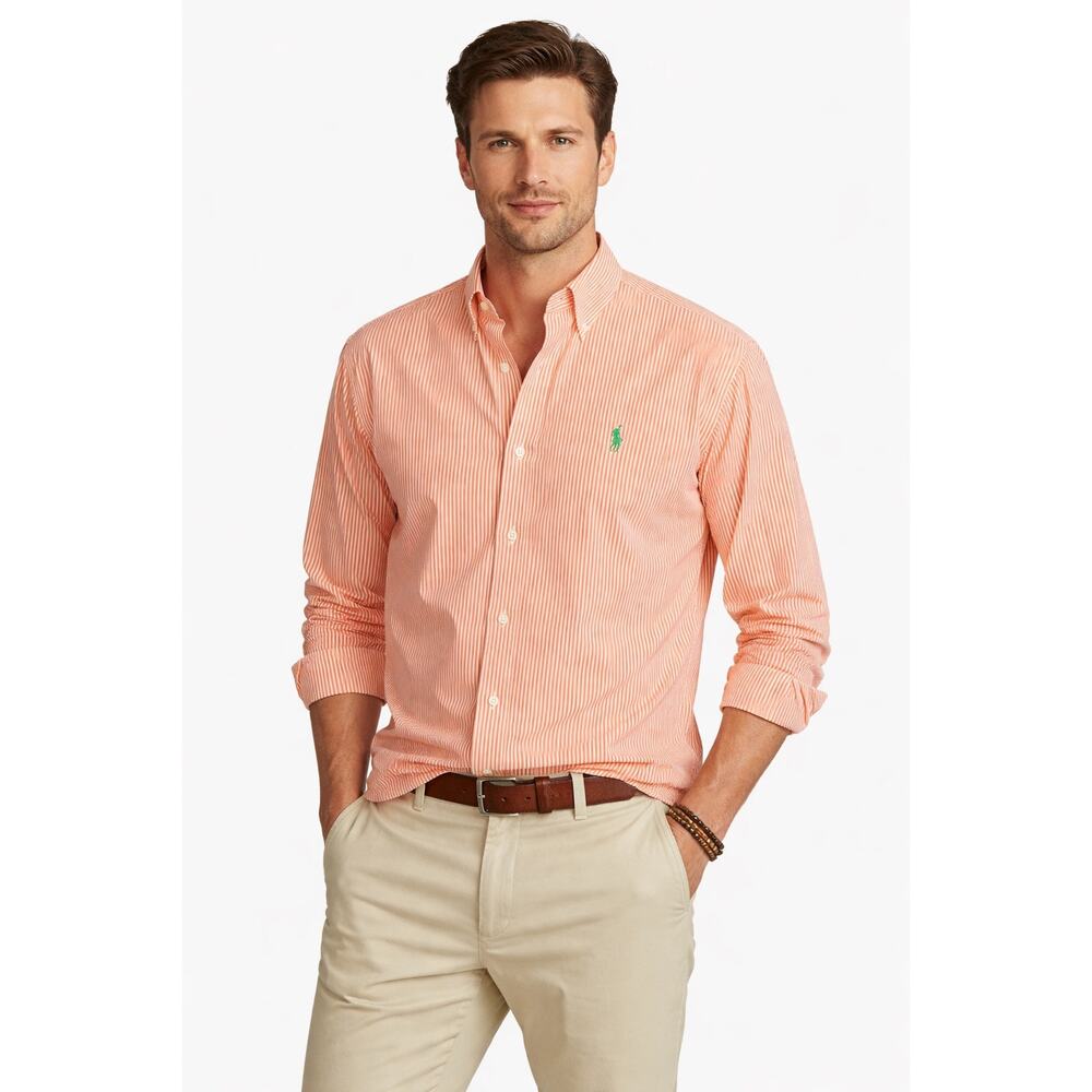 Ralph Lauren Classics Orange White Stripe Button Down Shirt XL